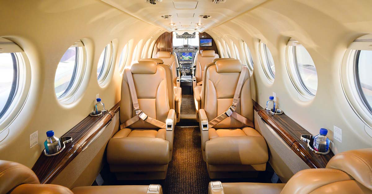 Image of the interior of Clipper Aviation's King Air 350